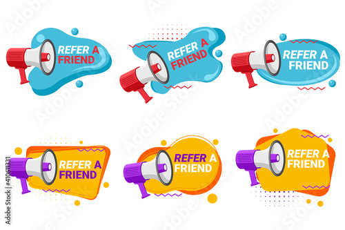 Referral program labels with loudspeaker