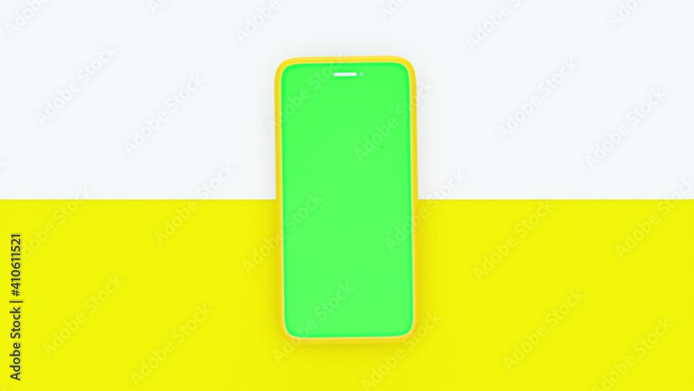 mobile phone in yellow case. Animation Mock-Up on white and yellow background. minimal idea concept, 3D Render. mobile phone in yellow case. Animation Mock-Up on white and yellow background. minimal idea concept, 3D Render.