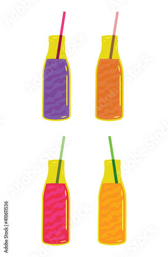 flat vector illustration of juice in a bottle with a tube