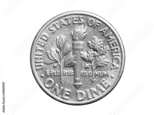 one dime coin isolated on white background photo