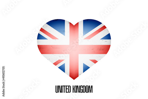 Heart with British national flag colors. Flag of United Kingdom in the form of a heart made on an isolated background. Design pattern for greeting card on an Valentines day. Vector illustration