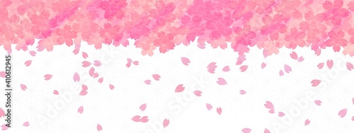 白の麻の葉模様と舞う桜の背景素材