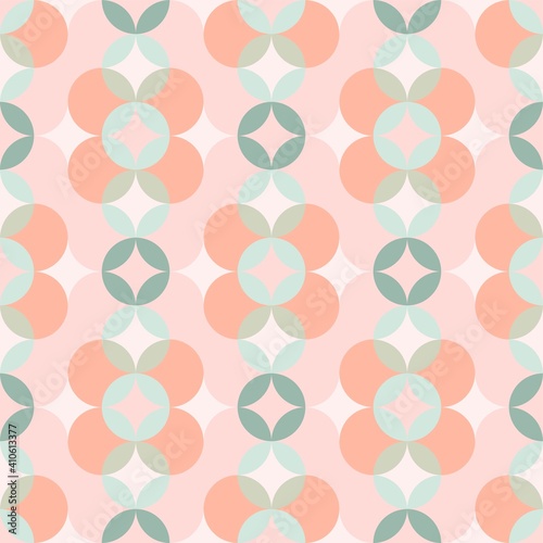 Overlapping Geometric Circles Pattern In Green And Pink