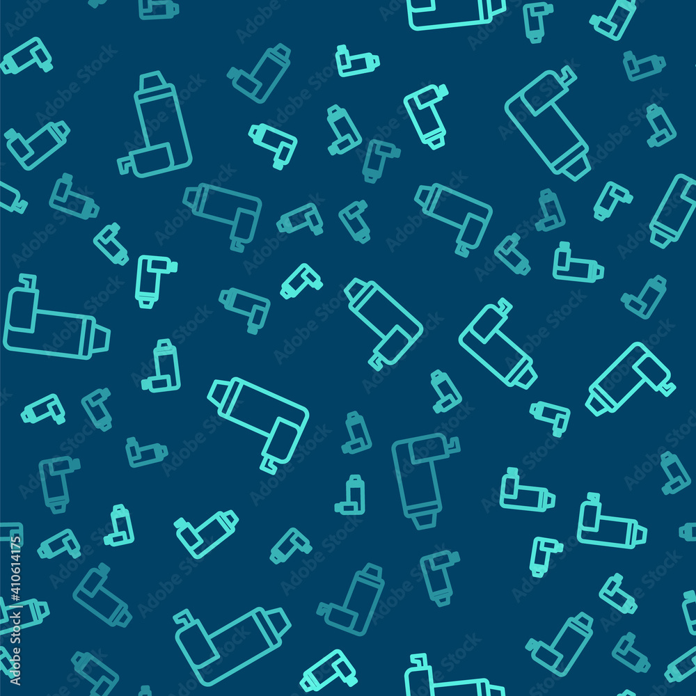 Green line Thermos container icon isolated seamless pattern on blue background. Thermo flask icon. Camping and hiking equipment. Vector. Green line Thermos container icon isolated seamless pattern on blue background. Thermo flask icon. Camping and hiking equipment. Vector.