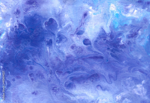 Abstract fluid art background. Blue, purple and white colors mix together. Beautiful creative print. Abstract art hand paint. Original artwork. Color splashing on paper. Interior picture