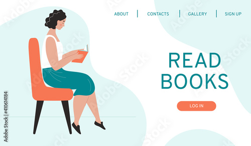 Design web page template for a website for a book store, online learning, digital library.Vector illustration in a flat style.Men and women with books in different poses