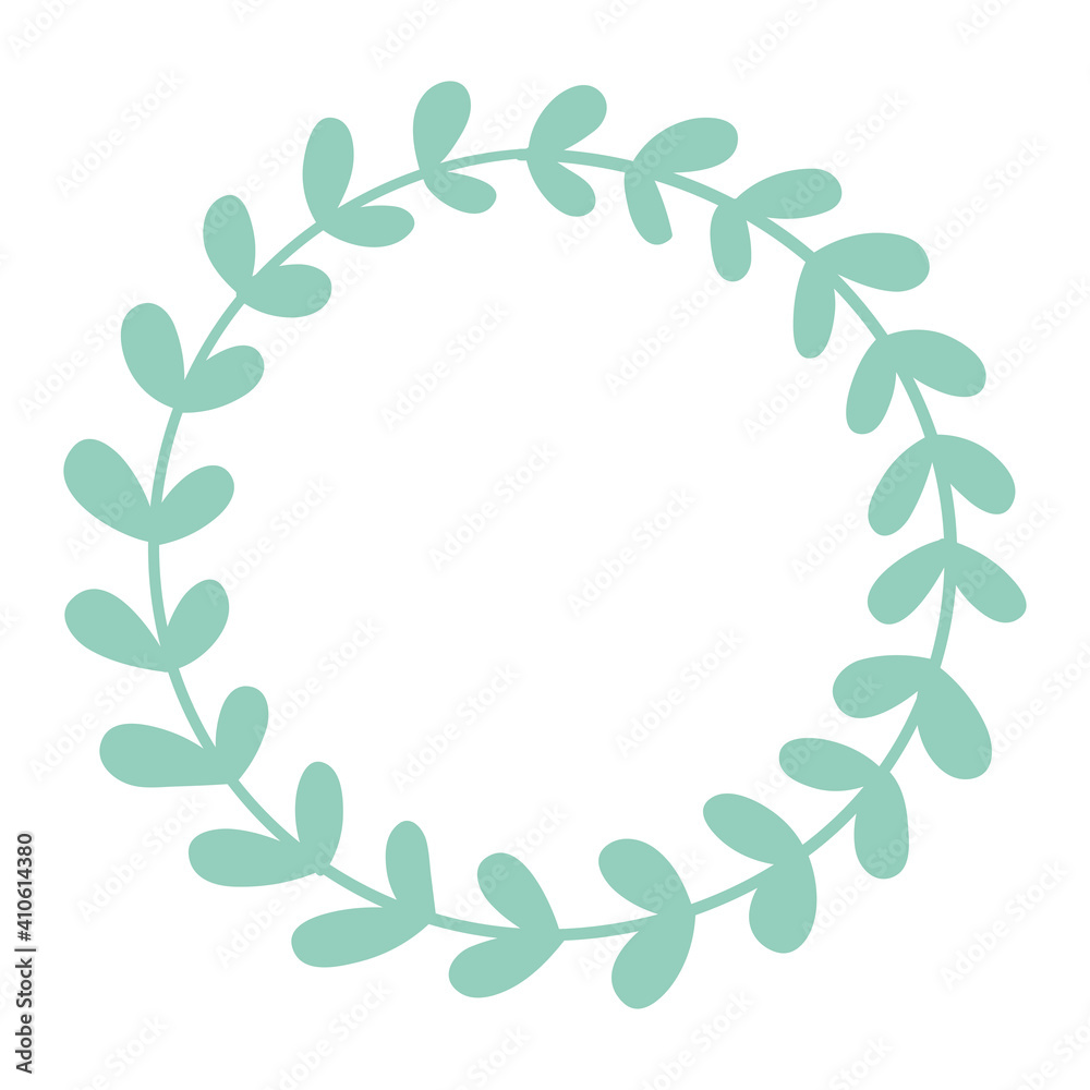 Cute delicate leaf frame. Wreath with leaves. Decoration for wedding invitations and cards. Vector hand illustration isolated on white background