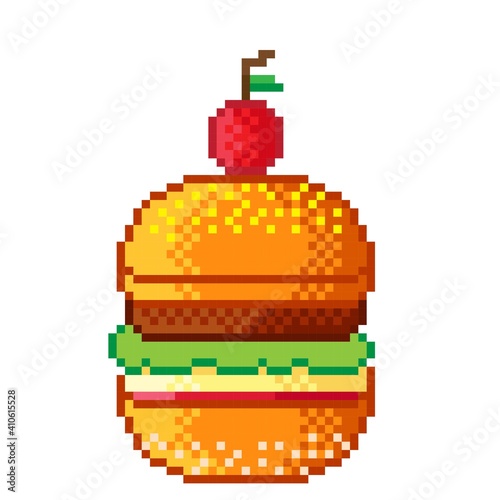 Hamburger pixel art. Vector illustration. hamburger on white background.