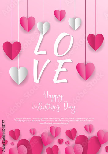 14 th February Happy Valentine's Day vector illustration background brochure template with hearts.