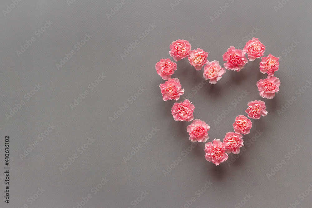 Heart made of pink flowers for greeting card. Valentines Day, wedding or birthday Heart made of pink flowers for greeting card. Valentines Day, wedding or birthday