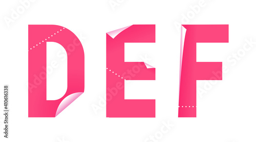 Sticker font in paper art style on white background. Vector type illustration set.
