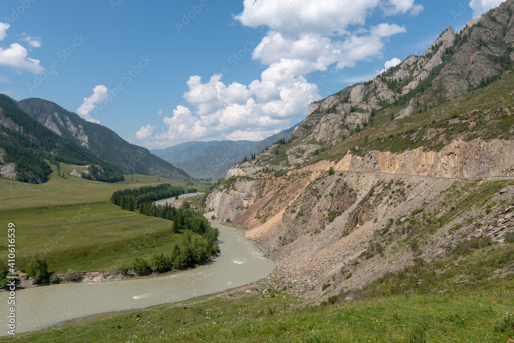 River flowing between rocky mountains