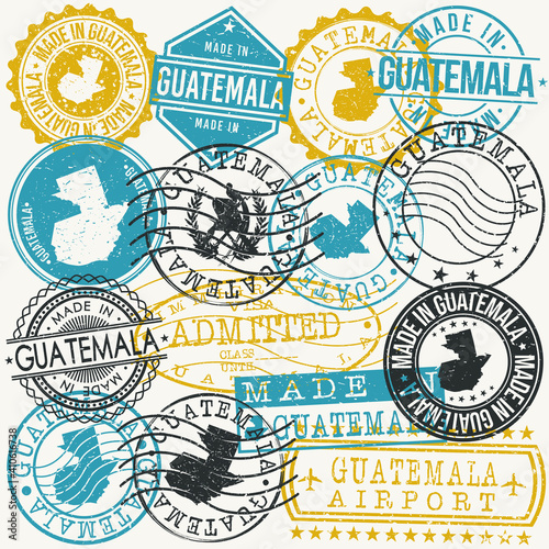 Guatemala Set of Stamps. Travel Passport Stamps. Made In Product. Design Seals in Old Style Insignia. Icon Clip Art Vector Collection.
