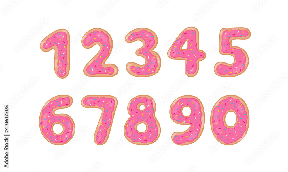 Pink donuts numbers set. Vector illustration Pink donuts numbers set. Vector illustration