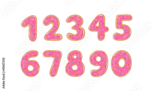 Pink donuts numbers set. Vector illustration