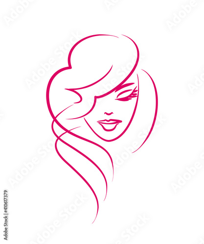 Face beautiful girl logo. Beauty salon, hairstyle.