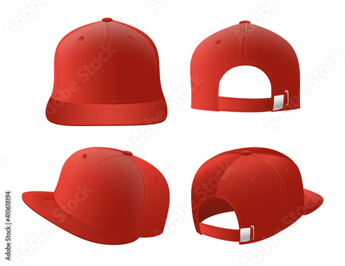 Sport caps mockup set, realistic design vector illustration
