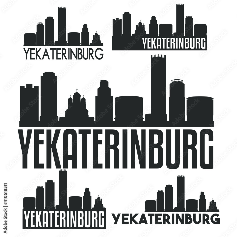 Yekaterinburg Russian Federation Flat Icon Skyline Vector Silhouette Design Set Logos.
