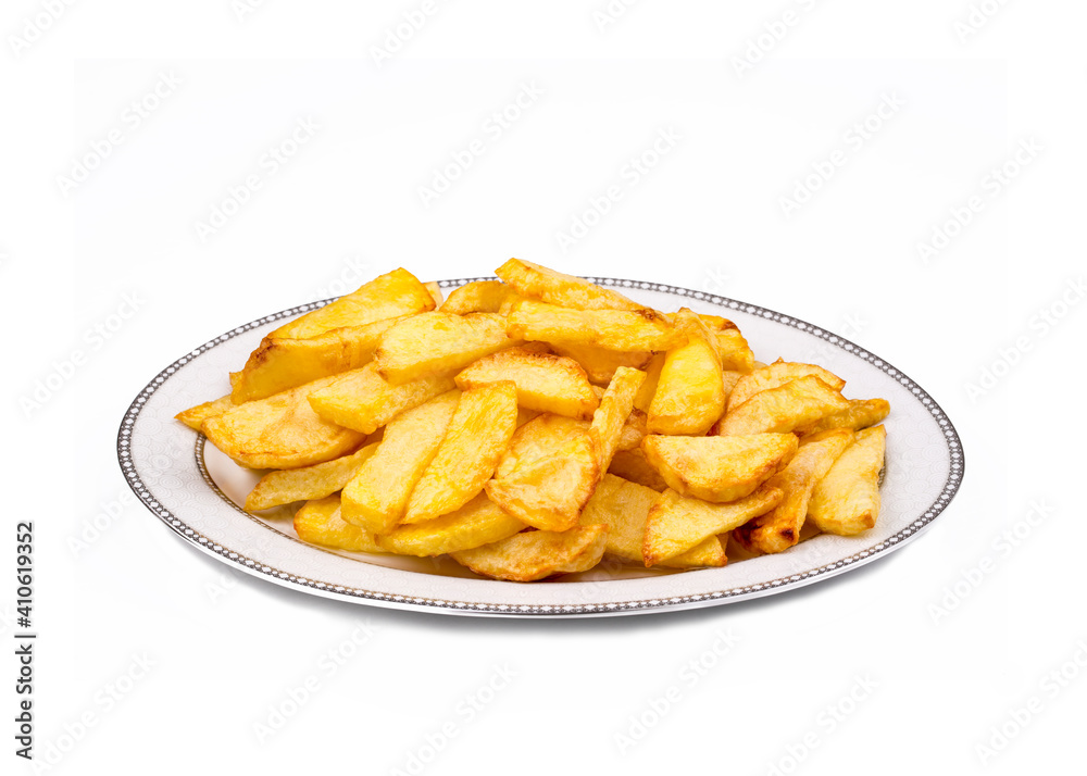 Turkish style fried potatoes on the white background. Turkish style fried potatoes on the white background.