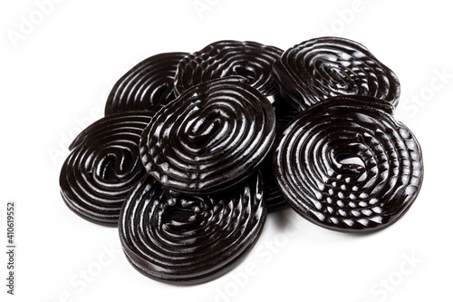 Licorice candy wheels on wh...