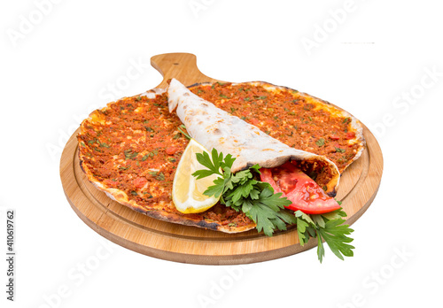 Traditional delicious Turkish foods; Turkish pizza; Lahmacun
