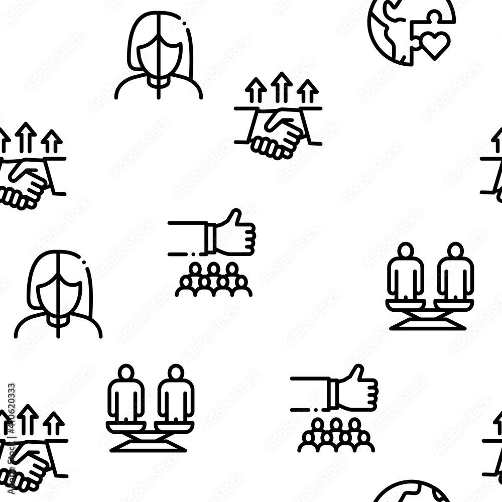 Tolerance And Equality Seamless Pattern Vector Thin Line. Illustrations
