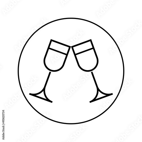 Two wine glasses icon. Clink, cheers and toasting. Vector outline and transparent illustration. Clipart on clear  white background. 