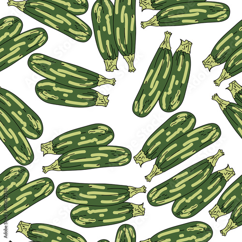 Zucchini seamless pattern, green vegetable on white background