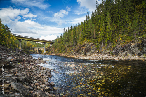 Bridges on mountains river in Norway. photo