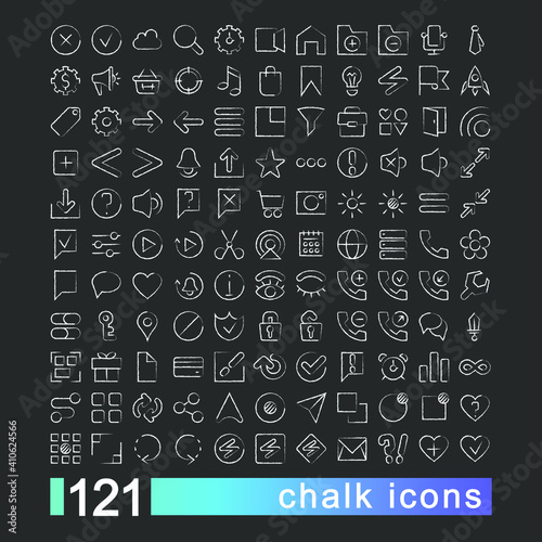 big icons set, chalk effect