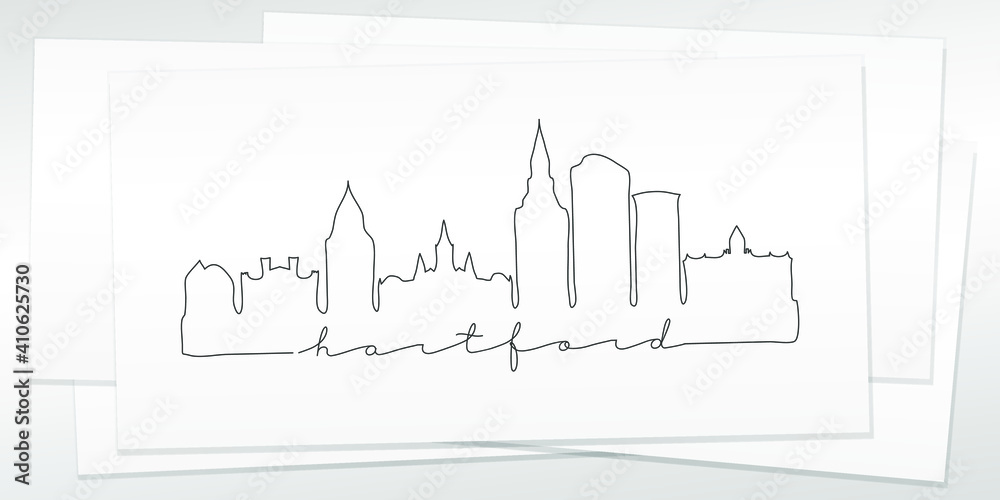 Hartford, CT, USA Doodle Skyline Hand Drawn. City One Line Art Illustration Landmark. Minimalistic Sketch Pen Background.