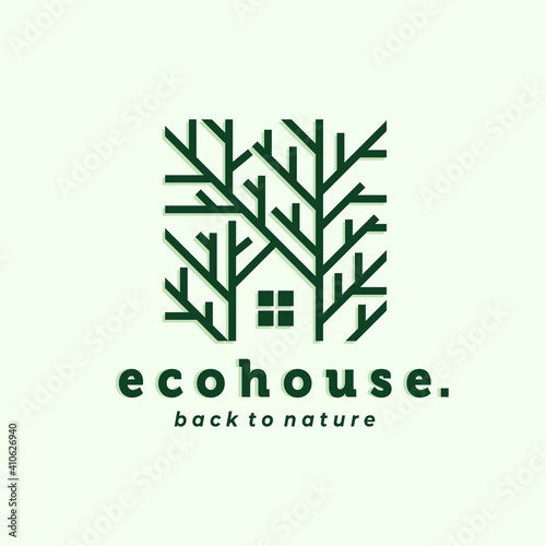 Nature House Logo Vector Illustration Design. Eco house, green house or tree house logo design inspiration. Simple Modern Creative House Logo Illustration Design. Creative Real Estate Logo Concept