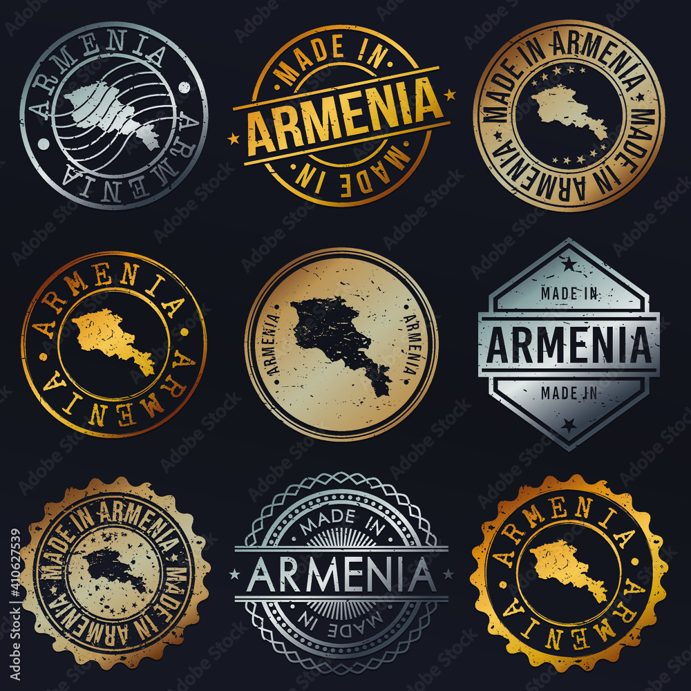 Armenia Map Metal Stamps. Gold Made In Product Seal. National Logo Icon. Symbol Design Insignia Country. Armenia Map Metal Stamps. Gold Made In Product Seal. National Logo Icon. Symbol Design Insignia Country.