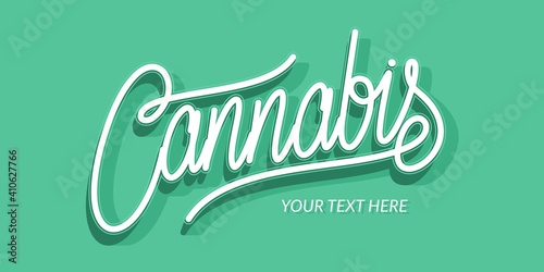 3D Green Abstract Hand Written Word Cannabis Vector Lettering Illustration Logo Design