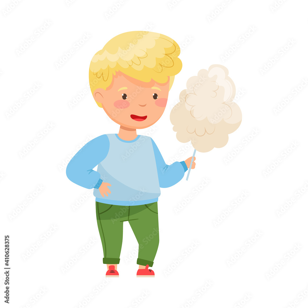 Little Boy Holding Cotton Candy or Spun Sugar Vector Illustration Little Boy Holding Cotton Candy or Spun Sugar Vector Illustration