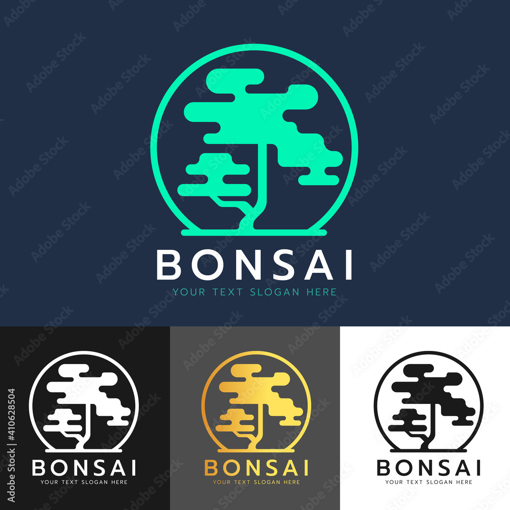 bonsai logo with creative minimal bonsai tree in circle border frame vector design bonsai logo with creative minimal bonsai tree in circle border frame vector design