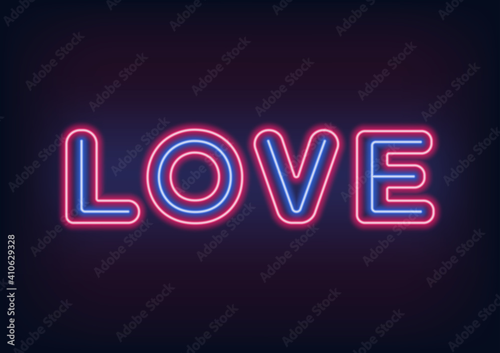 Neon frame. Neon lettering, love. Laser lines on a dark background. Neon sign. Neon frame. Neon lettering, love. Laser lines on a dark background. Neon sign.