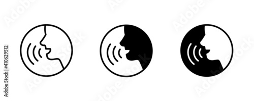 People talking icon. Voice command with sound waves icon vector.