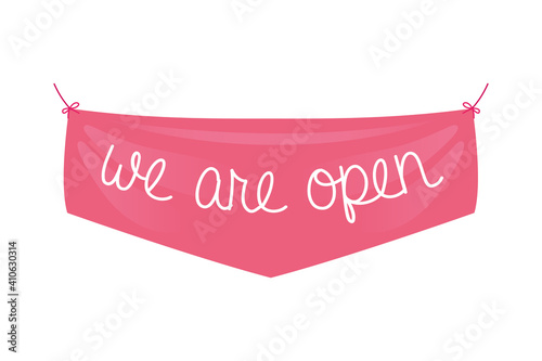 we are reopen commercial label hanging