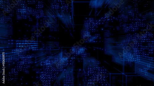Futuristic, Blue Digital Grid background. Network Tech Wallpaper. 3D Render  photo