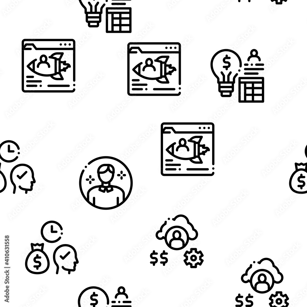 Account Manager Work Seamless Pattern Vector Thin Line. Illustrations Account Manager Work Seamless Pattern Vector Thin Line. Illustrations