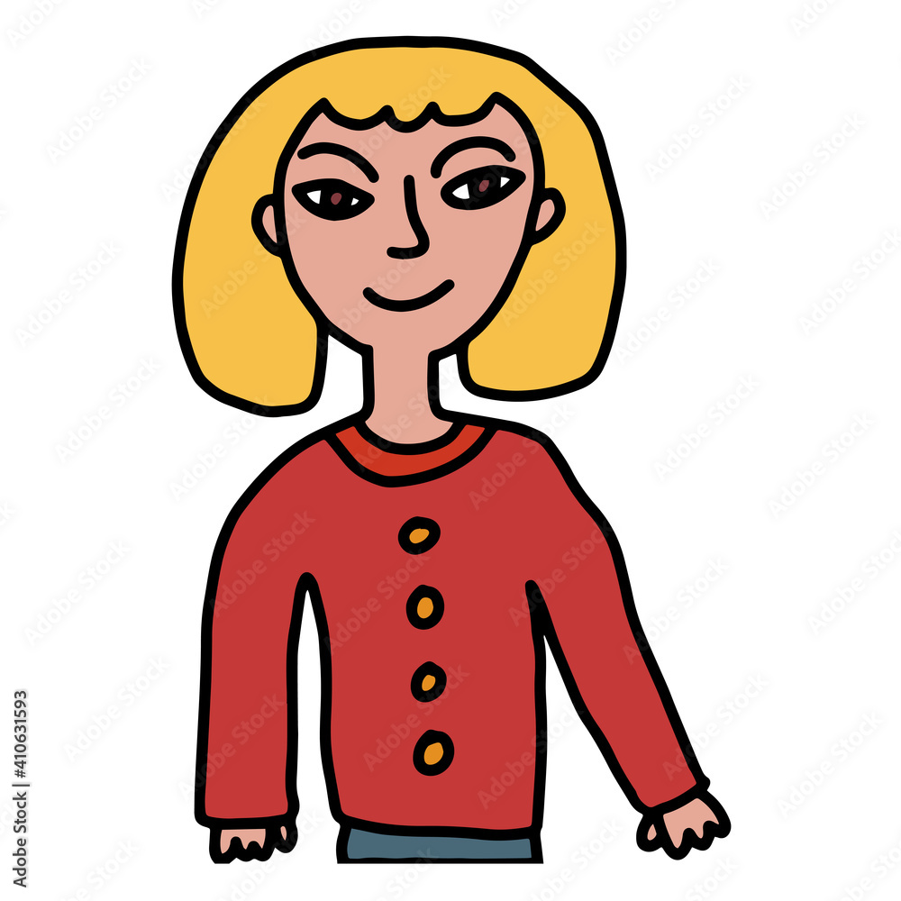 Cute cartoon hand drawn doodle woman isolated on white background. People. Cute cartoon hand drawn doodle woman isolated on white background. People.