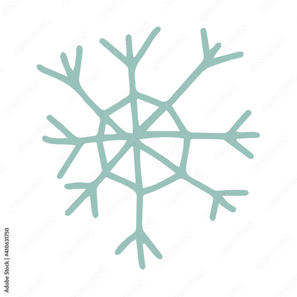 Blue hand drawn doodle snowflake of thin lines isolated on white background. Blue hand drawn doodle snowflake of thin lines isolated on white background.