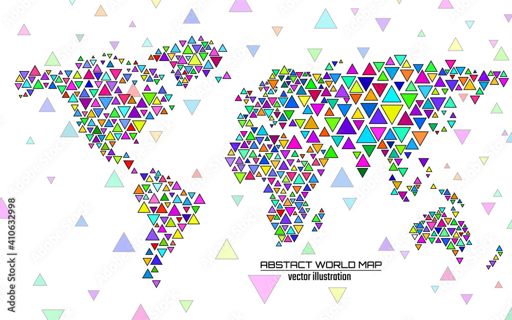 Fototapeta premium Abstract colorful geometric world map with triangles. Triangular background. Vector