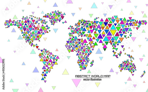 Abstract colorful geometric world map with triangles. Triangular background. Vector