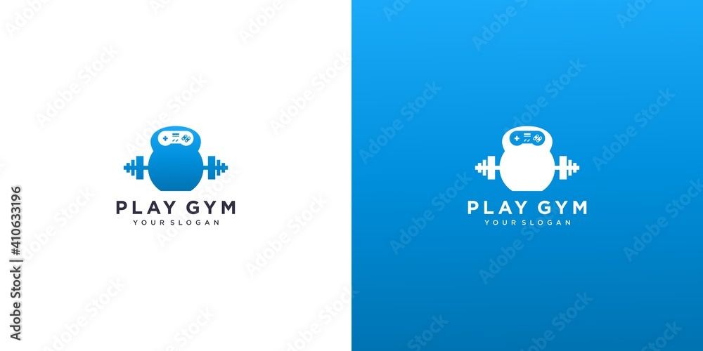 Joystick and barbell logo design Joystick and barbell logo design