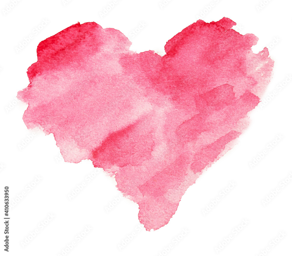 Hand drawn painted lovely watercolor heart, watercolour element for design. Happy valentines Valentine's Day 14th february poster. Can be used for cards, typography, labels. Isolated objects on white
