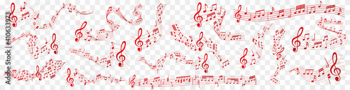 vector sheet music - red musical notes melody on transparent background	
