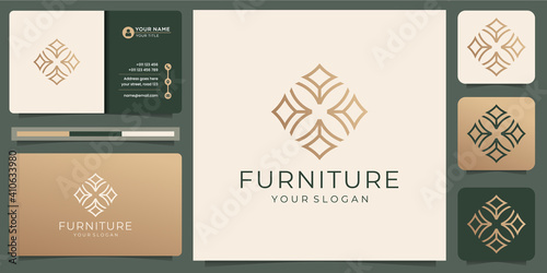 logo Minimalist furniture line art. logo design style, line.abstract,interior,monogram,Furnishing design template, illustration,icon and business card vector. Premium Vector