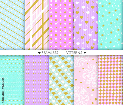 Set of seamless patterns in light shades. Geometric seamless pattern for printing on paper, fabric, scrapbooking. Vector illustration